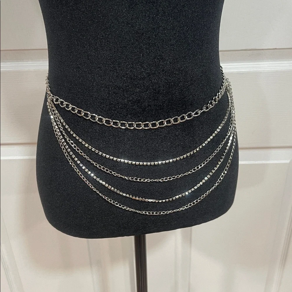 NEW🌹Stylish Multi-Layer Rhinestone Fringed Silver Waist Chain